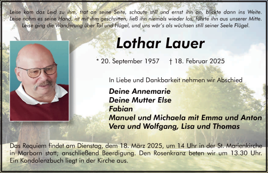 Traueranzeige von Lothar Lauer von FZ
