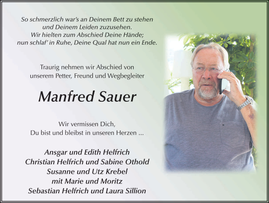 Traueranzeige von Manfred Sauer von FZ