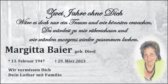 Traueranzeige von Margitta Baier von FZ