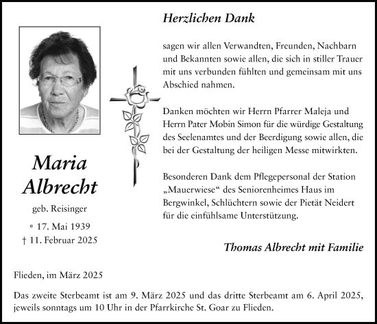 Traueranzeige von Maria Albrecht von FZ