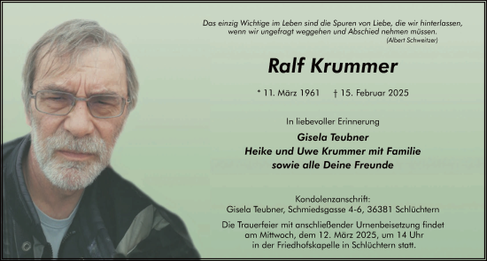 Traueranzeige von Ralf Krummer von FZ
