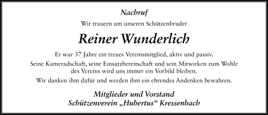 Traueranzeige von Reiner Wunderlich von FZ
