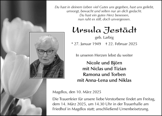Traueranzeige von Ursula Jestädt von FZ