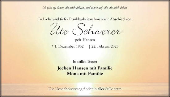 Traueranzeige von Ute Schwerer von FZ