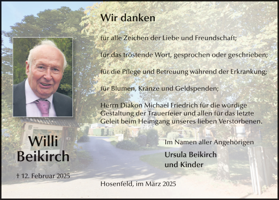 Traueranzeige von Willi Beikirch von FZ