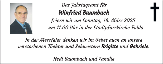 Traueranzeige von Winfried Baumbach von FZ