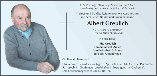 Traueranzeige von Albert Greulich von FZ