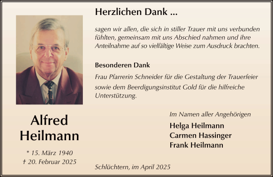 Traueranzeige von Alfred Heilmann von FZ