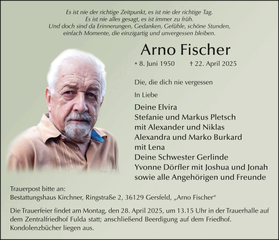 Traueranzeige von Arno Fischer von FZ