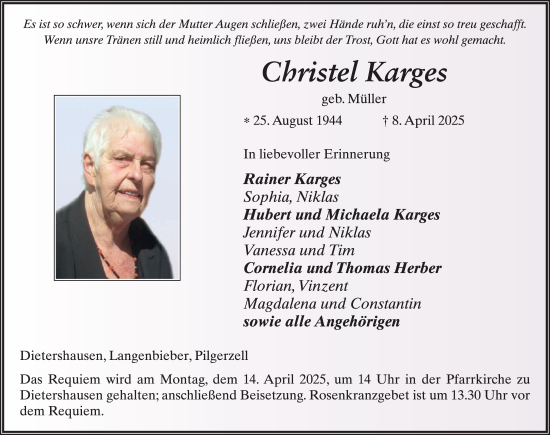 Traueranzeige von Christel Karges von FZ