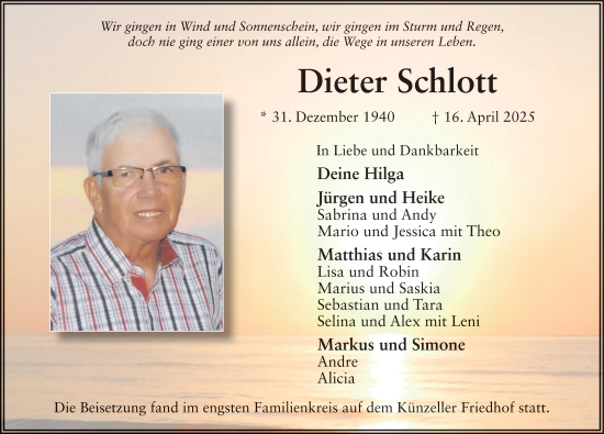 Traueranzeige von Dieter Schlott von FZ