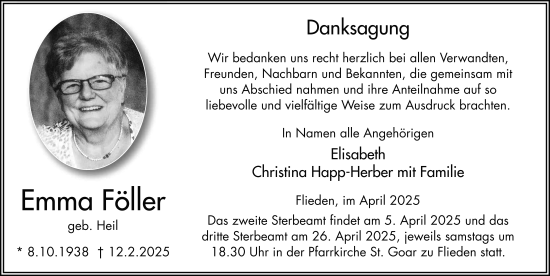 Traueranzeige von Emma Föller von FZ