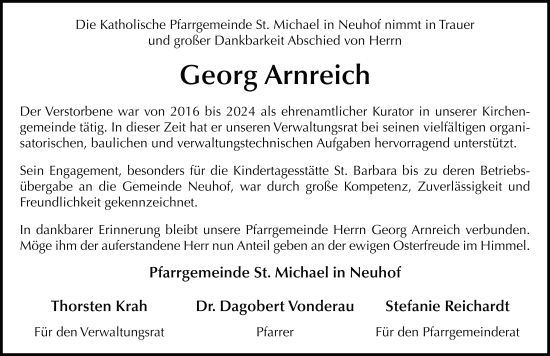 Traueranzeige von Georg Arnreich von FZ