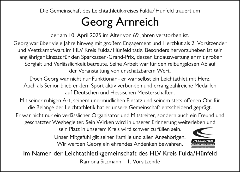  Traueranzeige für Georg Arnreich vom 24.04.2025 aus FZ