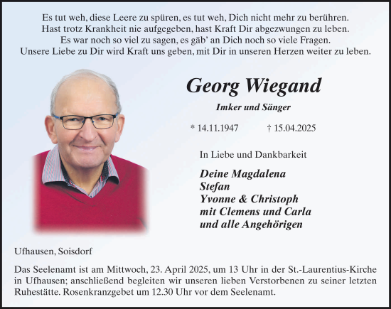 Traueranzeige von Georg Wiegand von FZ