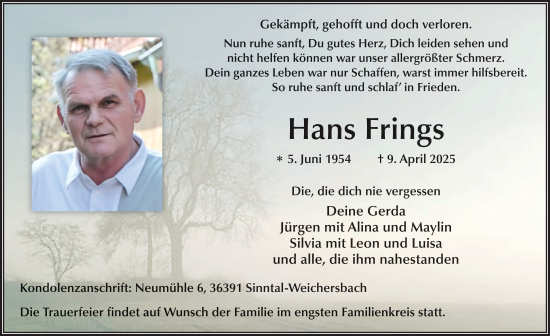 Traueranzeige von Hans Frings von FZ