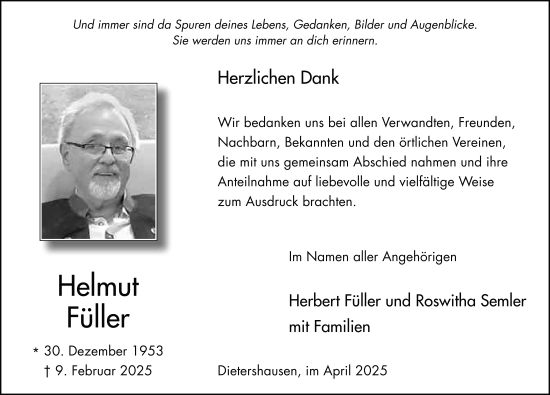 Traueranzeige von Helmut Füller von FZ
