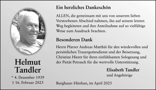 Traueranzeige von Helmut Tandler von FZ