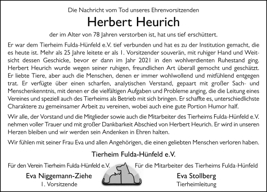 Traueranzeige von Herbert Heurich von FZ