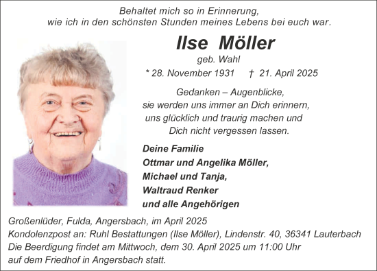 Traueranzeige von Ilse Möller von FZ