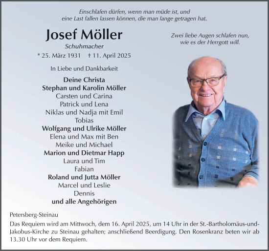 Traueranzeige von Josef Möller von FZ