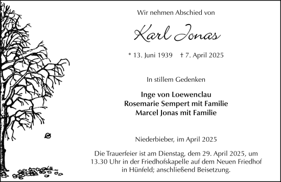 Traueranzeige von Karl Jonas von FZ