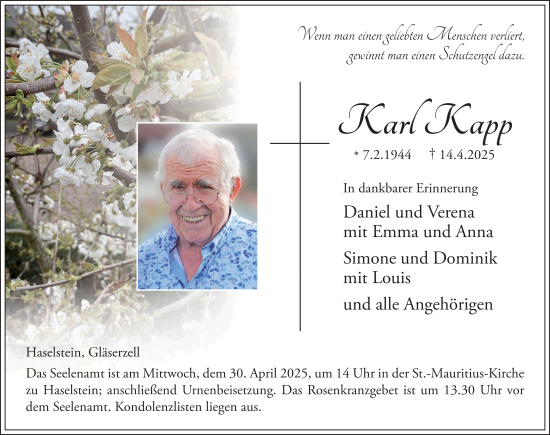 Traueranzeige von Karl Kapp von FZ