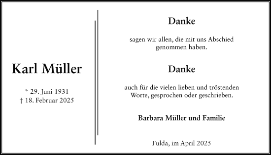 Traueranzeige von Karl Müller von FZ