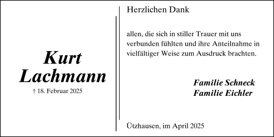 Traueranzeige von Kurt Lachmann von FZ