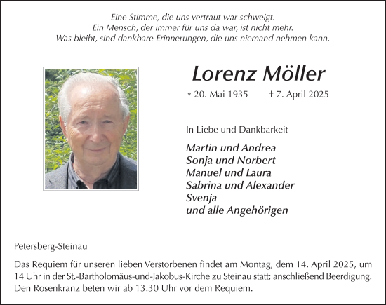 Traueranzeige von Lorenz Möller von FZ