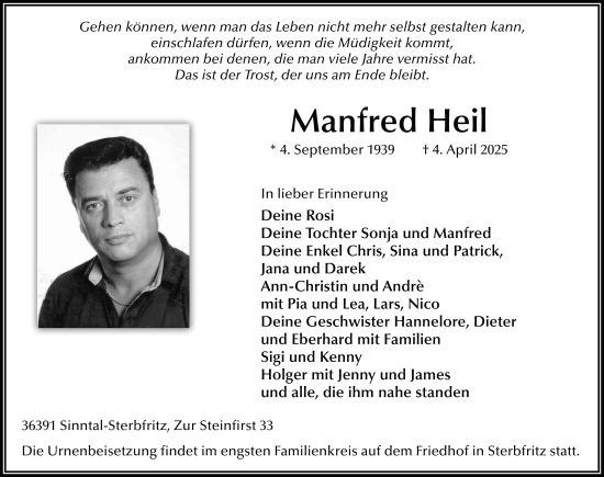 Traueranzeige von Manfred Heil von FZ