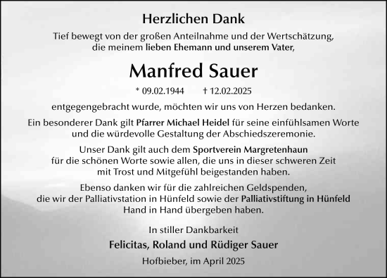 Traueranzeige von Manfred Sauer von FZ