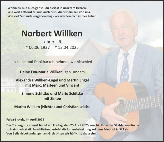 Traueranzeige von Norbert Willken von FZ