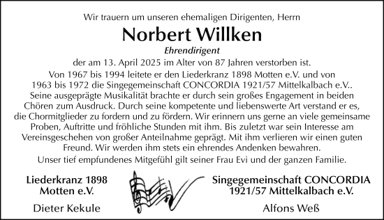 Traueranzeige von Norbert Willken von FZ