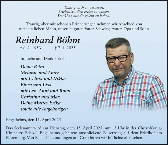Traueranzeige von Reinhard Böhm von FZ