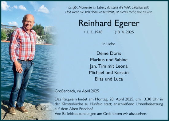 Traueranzeige von Reinhard Egerer von FZ