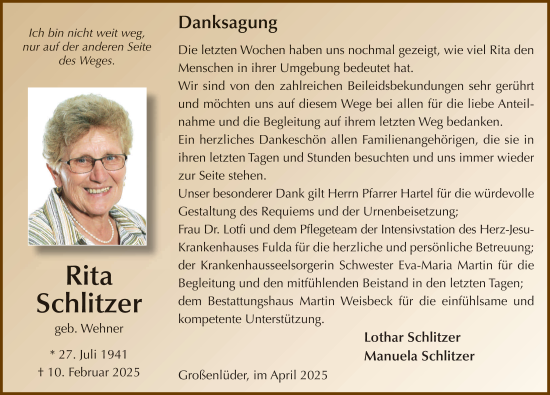 Traueranzeige von Rita Schlitzer von FZ