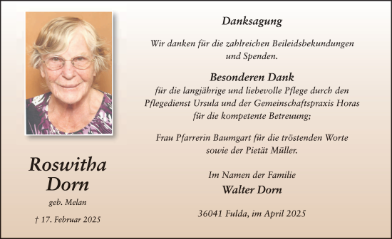 Traueranzeige von Roswitha Dorn von FZ