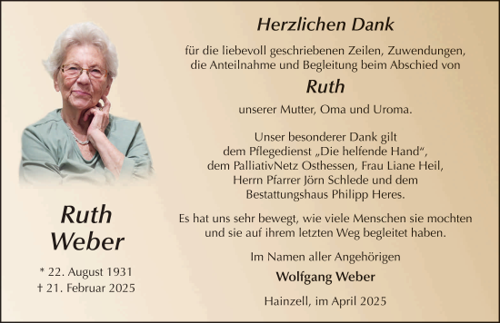 Traueranzeige von Ruth Weber von FZ
