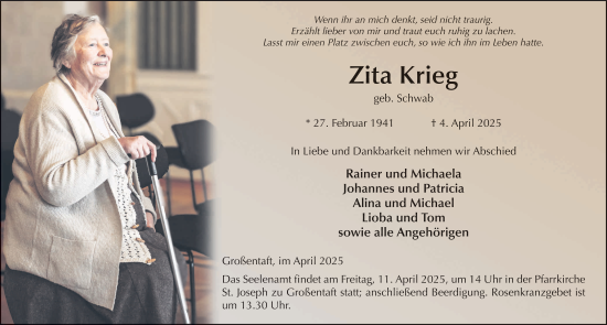 Traueranzeige von Zita Krieg von FZ