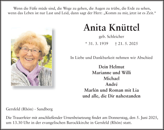 Traueranzeige von Anita Knüttel von FZ