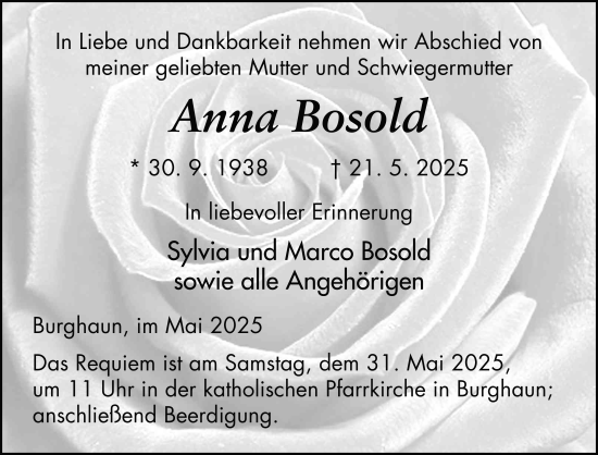 Traueranzeige von Anna Bosold von FZ