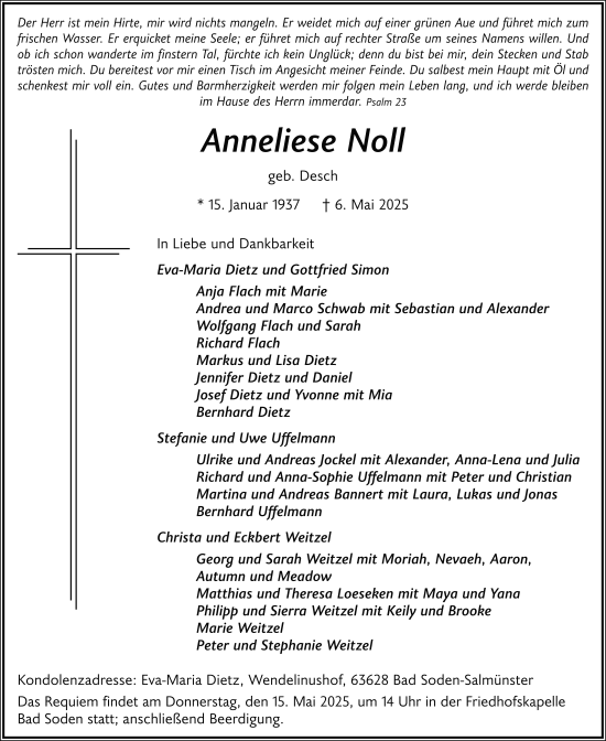 Traueranzeige von Anneliese Noll von FZ