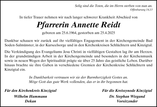 Traueranzeige von Annette Reidt von FZ