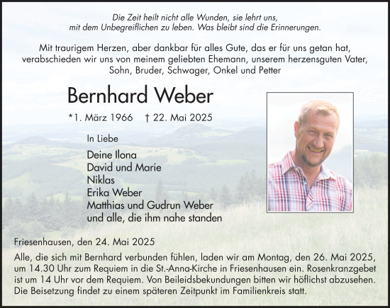 Traueranzeige von Bernhard Weber von FZ