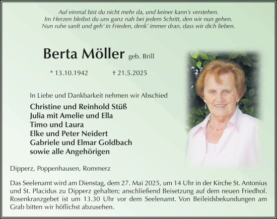 Traueranzeige von Berta Möller von FZ