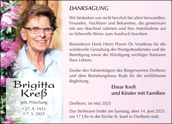 Traueranzeige von Brigitta Kreß von FZ