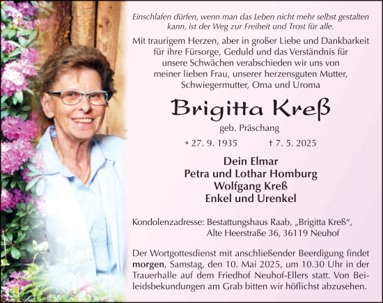 Traueranzeige von Brigitta Kreß von FZ