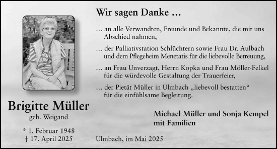 Traueranzeige von Brigitte Müller von FZ