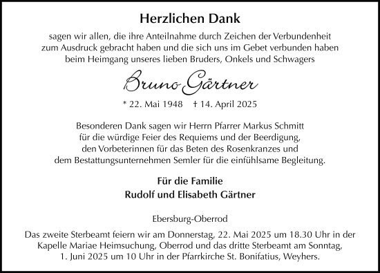 Traueranzeige von Bruno Gärtner von FZ